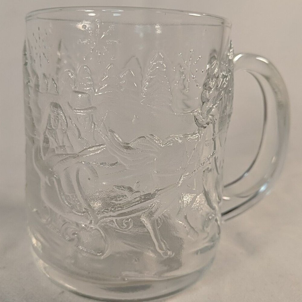 Luminarc Vintage USA Christmas Sleigh Ride Mug Winter Scene Clear Handle Glass